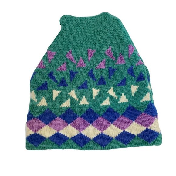Vintage Adult Winter Hat Beanie Ski Snow Wool Geometric 80s 90s USA - Picture 2 of 7